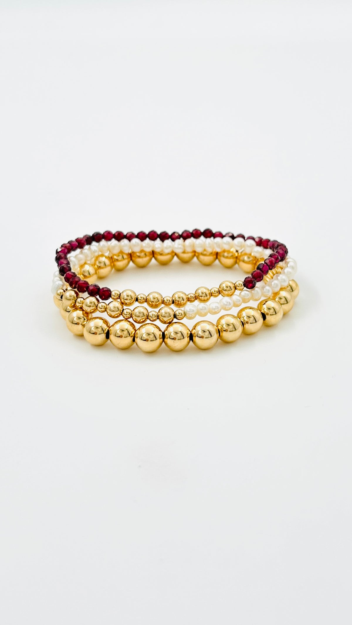 Armband Pax parel en granaat met Armband Para Mi goud 8mm