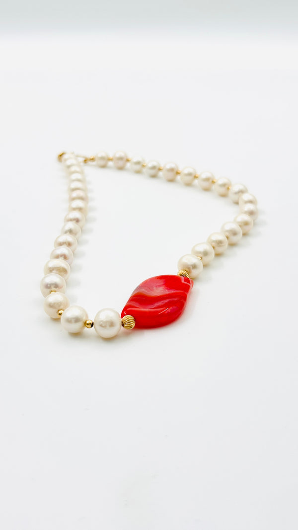 Ketting Agaat · koraal & parel