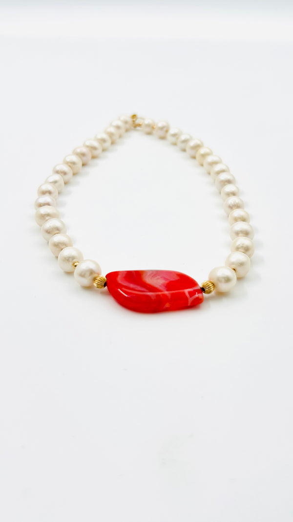 Ketting Agaat · koraal & parel