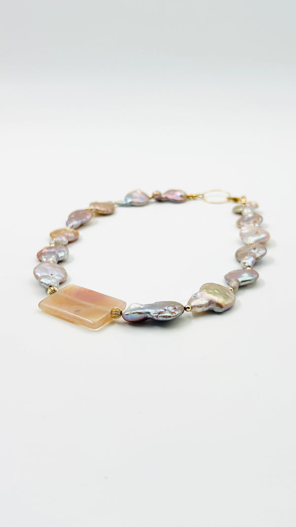 Ketting Agaat · roze & parel