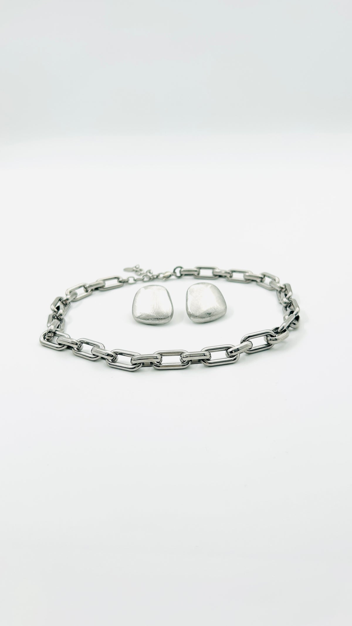 Ketting Rosa zilver met Oorbellen Golf zilver