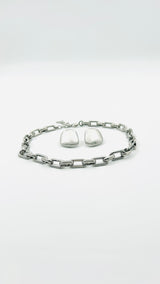 Ketting Rosa zilver met Oorbellen Golf zilver